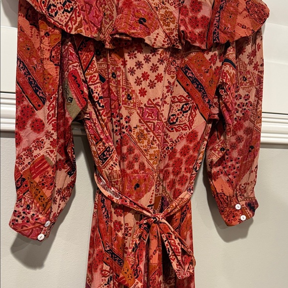 NWOT Free People Red and Orange Long Sleeve Dress - Picture 7 of 7